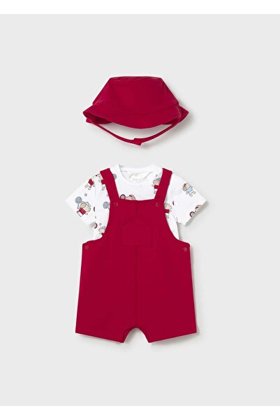 MAYORAL Newborn Baby Boy Salopet Set and Hat Red
