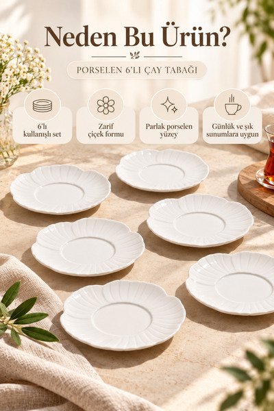 welcomein Porcelain 6-Piece Tea Plate Set 11 cm White Flower Shaped Serving Plate Set