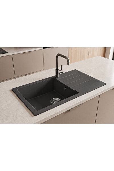 GÜNEY ANKASTRE RealStone P011 ASSOS 86 XL 86×43,5 cm Antrasit Granit Evye + T...