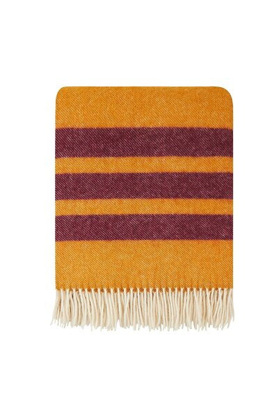 Cozy Blankets Pătură din 100% lână neozeelandeză, galben-muștar cu dungi bord...