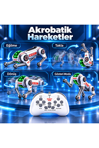 Fillikutum Uzaktan Kumandalı Akıllı Robot Köpek Sesli Etkileşimli Işıklı Akrobatik Hareketli Şarjlı Oyuncak BRB1