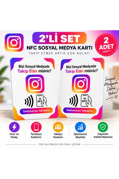 2'li NFC Sosyal Medya Kartı – Temassız Profil ve Takip Kartı