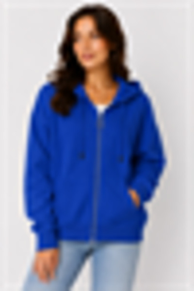 Juuuj Navy Blue Cotton Blend Hooded Collar Long Sleeve Zipper Detailed Sweats...