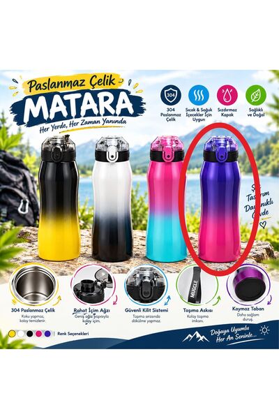 Mikro ÇELİK MATARA- RENK GEÇİŞLİ- ORTAOKUL LİSE- OUDOOR MATARA 750 ML