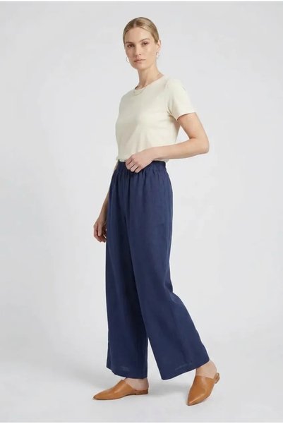 Qett Elastic Waist 100% Linen Palazo Trousers