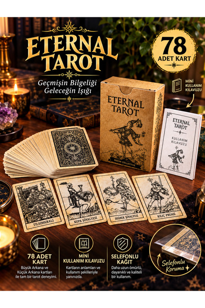 Luxmon Eternal Tarot Kartı Destesi - 78 Kart Antik Eskitme Tasarım Mini Kitapçık