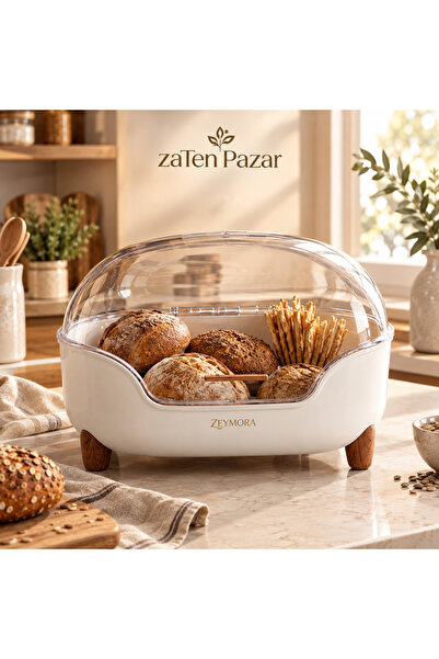 zaTen Pazar Ekmeklik Ekmek Kutusu – Şeffaf Kapaklı Ahşap Ayaklı Mutfak Ekmek ...