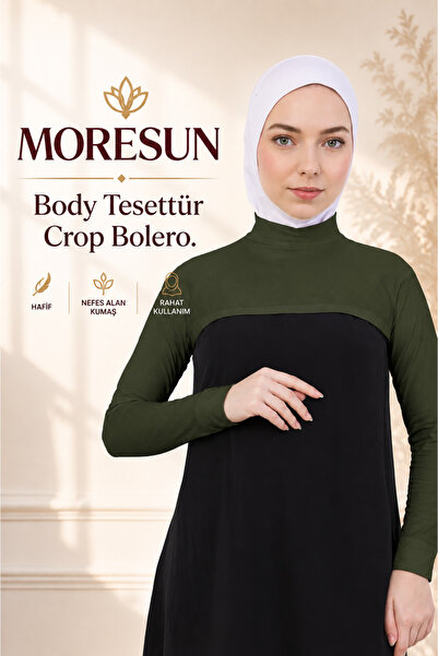 MORESUN أكمام طويلة بياقة مدورة - بوليرو نسائي من الليكرا بتصميم كروب