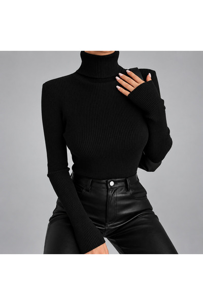 threeoff Women's Turtleneck Ribbed Knit Sweater Slim Fit Long Sleeve Stretchy...