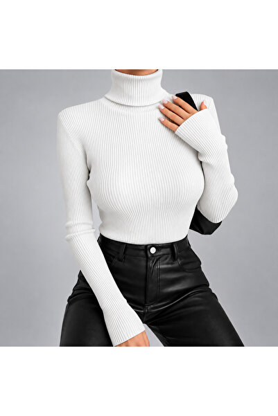 threeoff Women's Turtleneck Ribbed Knit Sweater Slim Fit Long Sleeve Stretchy...