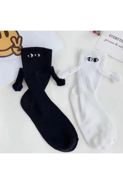 İkonik Socks 2 Pairs of Holding Hands Socks with Magnets for Friendship & Couples
