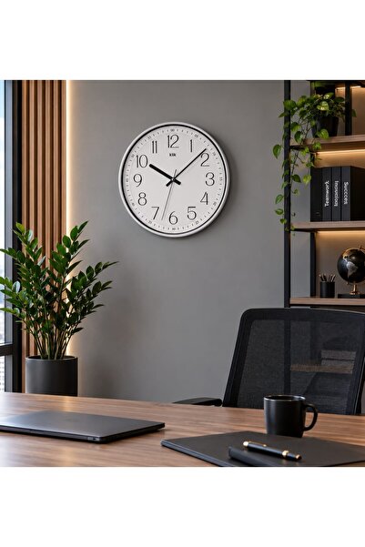 Klik İnce Çerçeve Beyaz Duvar Saati 30 cm Sessiz