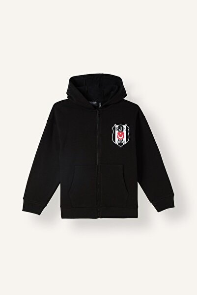 DeFacto Beşiktaş Logo Hooded Zippered Kangaroo Pocket Cardigan Boys I6636A826Wn