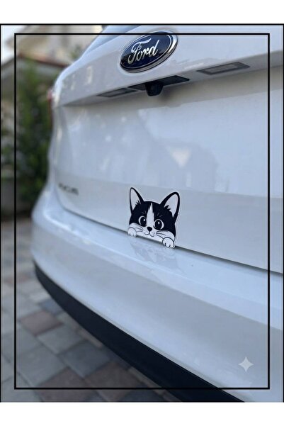 Smart Garage Bagajdan Bakan Sevimli Kedi Sticker Oto Cam Sticker Pc Motor Lap...