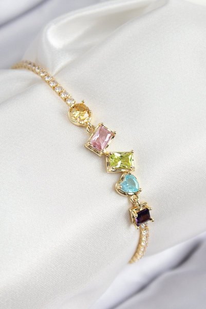 Skygo Brass Color Zircon Stone Geometric Model Gold Color Women's Bracelet - ...
