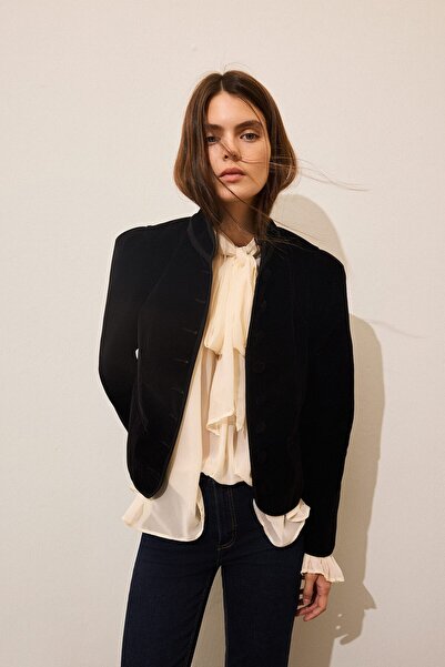 DeFacto Çoklu Düğmeli Fitted Dik Yaka Kadife Blazer Ceket I5188AX26WN