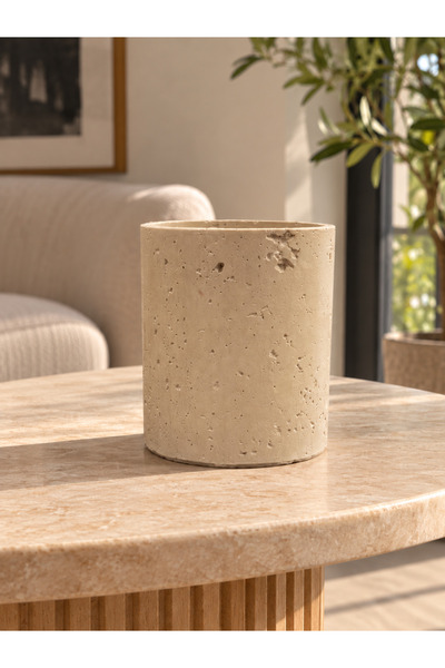 Genel Markalar Dekoratif Traverten Dokulu Beton Saksı – 17 cm