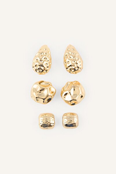 DeFacto Women's 3-Piece Geometric Textured Earring Set I1387Axns