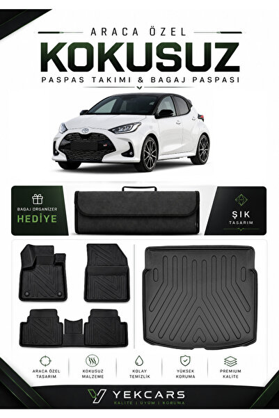 TOYOTA YARİS 2023 MODEL ARACINIZA ÖZEL 4D KARBONLU KAUÇUK PASPAS TAKIMI VE BAGAJ HAVUZU