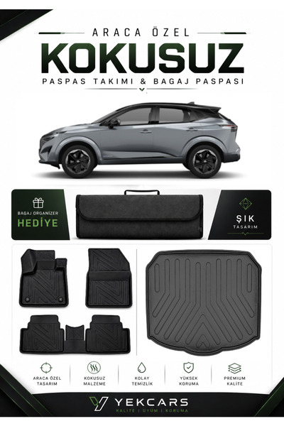YEKCARS NİSSAN QASHQAİ BENZİN/DİZEL 2026 MODEL ARACINIZA ÖZEL 4D KAUÇUK PASPA...