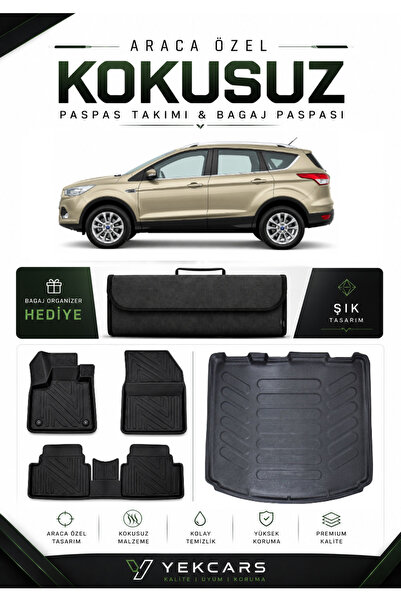 YEKCARS FORD KUGA 2017 MODEL ARACINIZA ÖZEL 4D KARBONLU KAUÇUK PASPAS TAKIMI ...