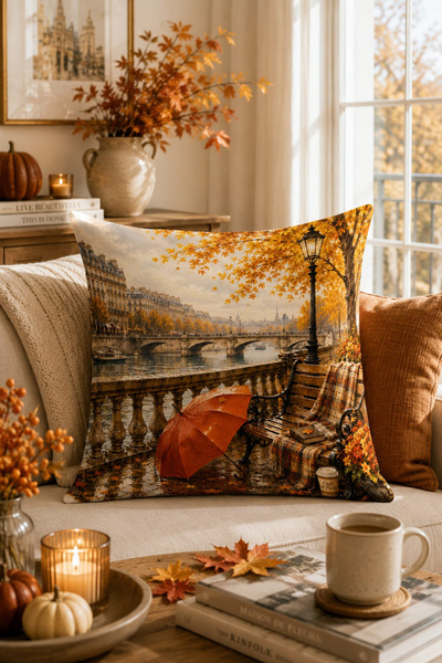 Bertille Home Sonbahar Serisi Çift Tarafı Dijital Baskılı Kırlent Kılıfı (Hal...