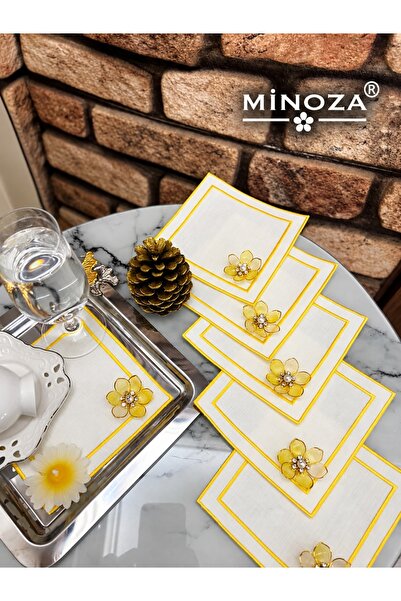 MİNOZA Square Double Row Colorful Embroidered Stain-Resistant Fabric Presenta...