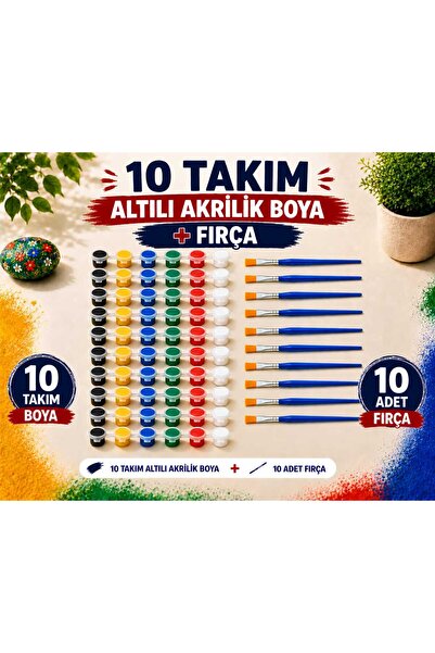 10 Takım Dolu Boya Tüpü + 10 adet Fırça Akrilik Boyama Seti