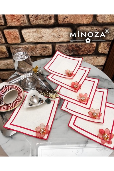 MİNOZA منديل تقديم مربع الشكل مزدوج الصفوف مطرز بألوان متعددة من قماش مقاوم ل...