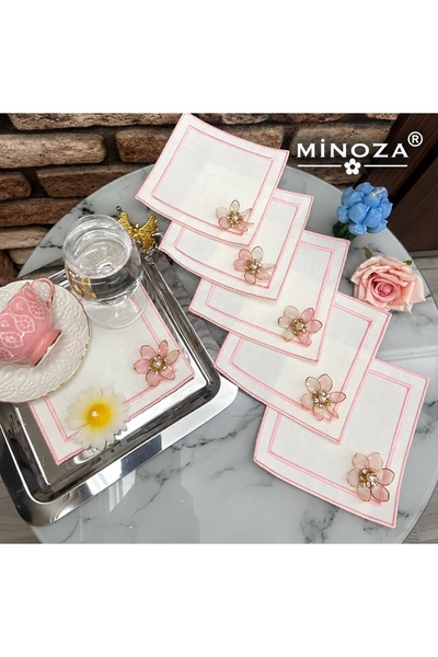 MİNOZA Square Double Row Colorful Embroidered Stain-Resistant Fabric Presenta...