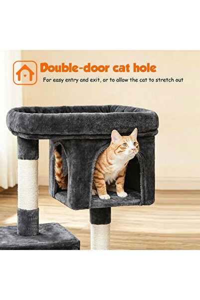 KidLe Cat Scratching Post with Jump Platform Cat Tree 2 Cat Caves Cat House with Widened Perch