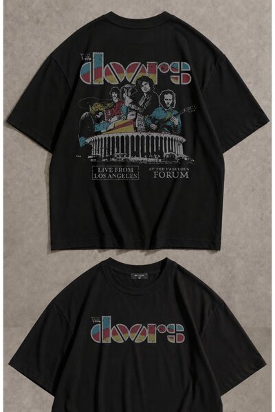 Fuddy Moda Unisex Oversize the Doors Live from Los Angeles Back Print Rock Ba...