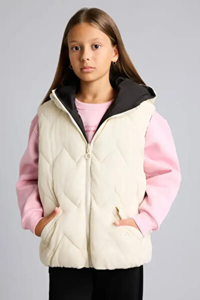 DeFacto Water Repellent Quilted Detailed Hooded Zippered Vest Girl Child G920...