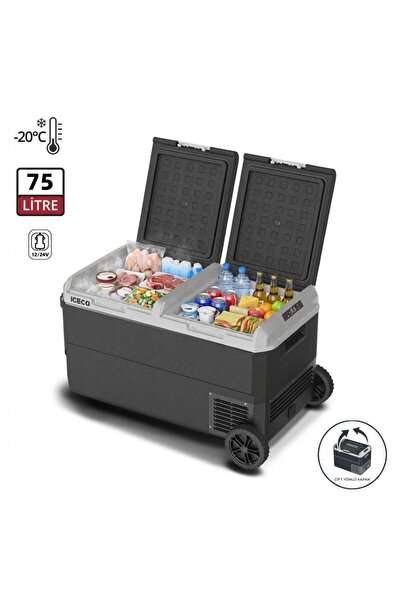 ICECO MCD75D 12/24V 75 Litre Kompresörlü Çift Bölmeli Tekerlekli Outdoor Oto ...