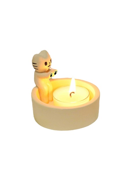 Generic Brand Cat Patterned candle holders, decorative holders, resin, white