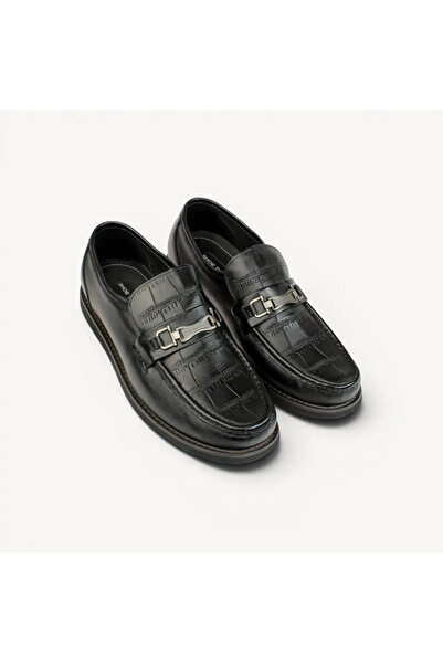 ShoeTypes Men's Black Italian Premium Embossed Leather Shoes with Stylish Met...