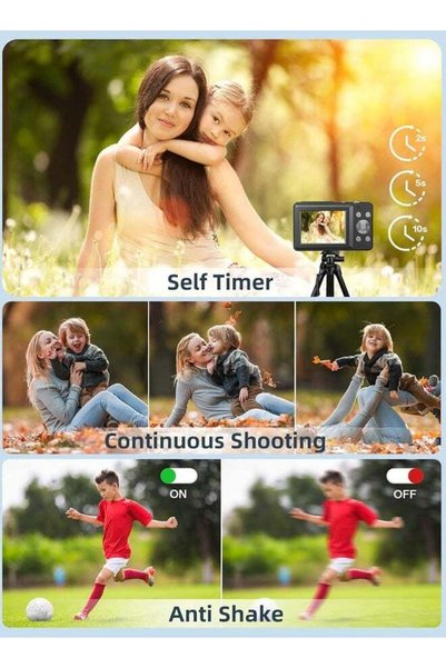 ASIV كاميرا رقمية للأطفال - بطاقة ذاكرة 32 جيجابايت، تسجيل صور وفيديو بدقة 1080 بكسل، تكبير 16 ضعفًا، كاميرا صغيرة مقاومة للسقوط - أسود
