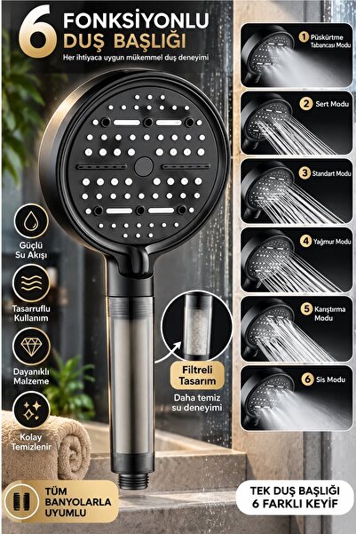 Kitchen Live 6 Fonksiyonlu Filtreli Duş Başlığı | Kireç Önleyici | Su Arıtıcı...