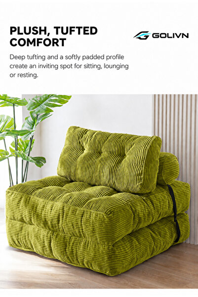 Golivn Convertible Foldable Sofa Bed Chair, Tufted Corduroy Sleeper Chair wit...