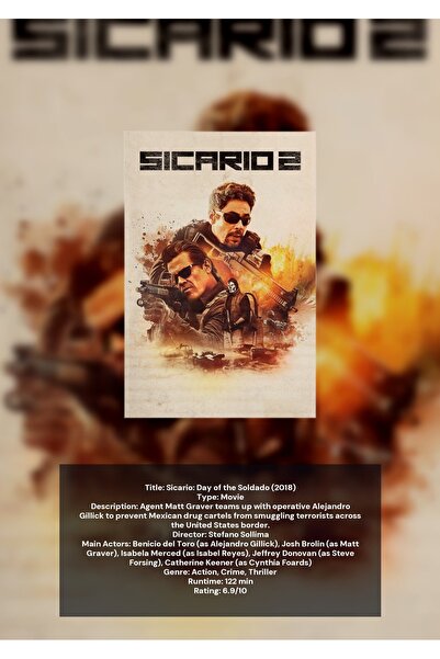 OEM Poster Infografic Sicario: Ziua Soldatului, Film Thriller de Actiune, Car...