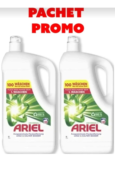 Ariel Oferta 2× Detergent lichid de rufe Universal Clean, 5L, Protejeaza culo...