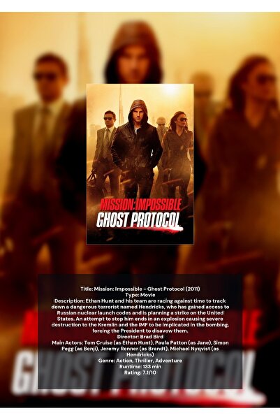 OEM Ινφορματική Αφίσα Mission Impossible Ghost Protocol, Κινηματογραφική Τέχν...