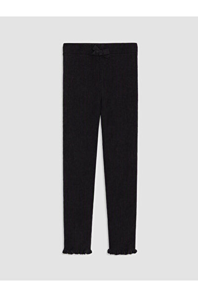 LC Waikiki Peak New Season Black Ruffled Ribbed Girls' Leggings