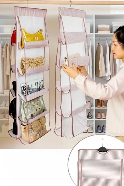 Epilons 10 Gözlü Çanta Askılığı Dolap İçi Düzenleyici Organizer - Şeffaf Bölm...