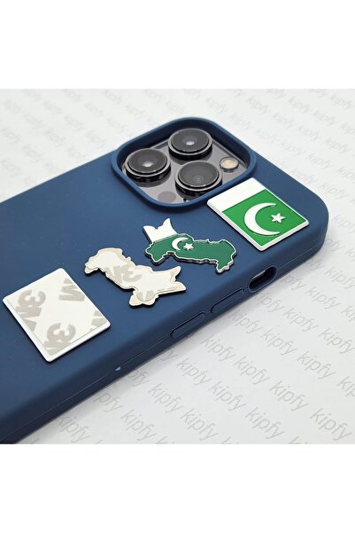 Generic Pakistan Flag & Map Metal Sticker, 2-Piece Set 3M Adhesive Backing, Enamel Finish, Phone & Car Use, Green & White, Patriotic Emblem