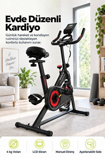 kochler Spin Kondisyon Bisikleti – 4 kg Volanlı, Ayarlanabilir Dirençli Egzer...