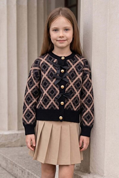 Fulla Moda Cardigan pentru fete cu panglici cu model baklava