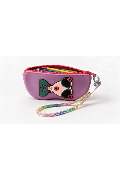 wellwich Lilac Silicone Pencil Case with Shiny Stone Accessories