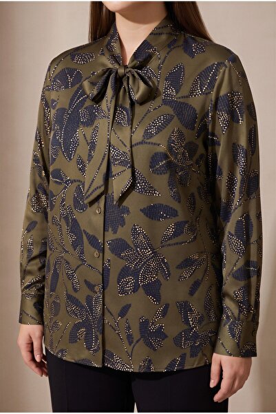 RMG Collar Scarf Detailed Viscose Inside Satin Outside Large Size Patterned S...
