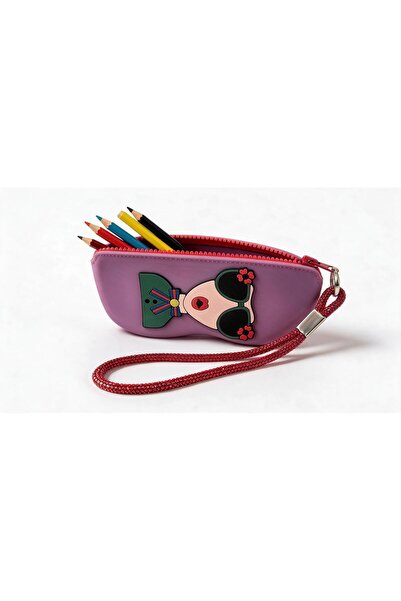 wellwich Lilac Silicone Pencil Case Bag Organizer with Shiny Stone Accessories